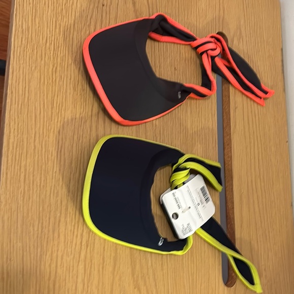 scunci Accessories - NWT Scunchi set of 2 visor hat adjustable tie back gray yellow orange women’s